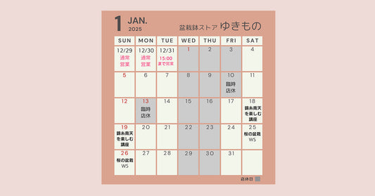 2025年1月の店舗営業予定