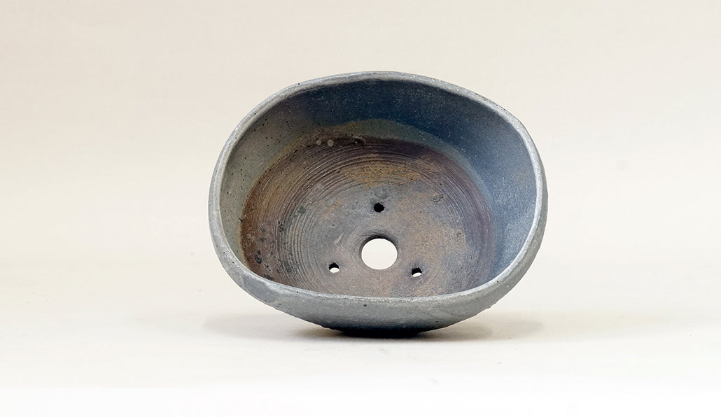 艸屋 グレーの扇形盆栽鉢 13cm A022