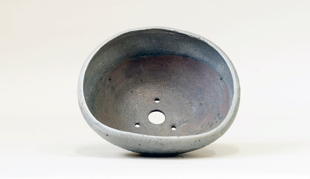 艸屋 グレーの扇形盆栽鉢 12.5cm A023