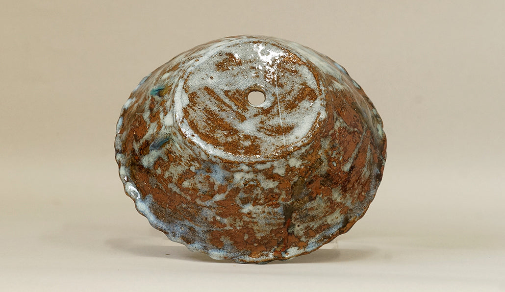 土色と白の丸鉢 越前文山 15cm B099