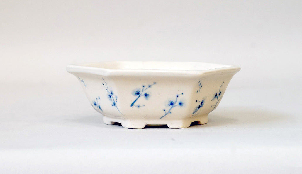 マルセイユの草花 染付六角鉢 ジル&ローレンス 11cm G014