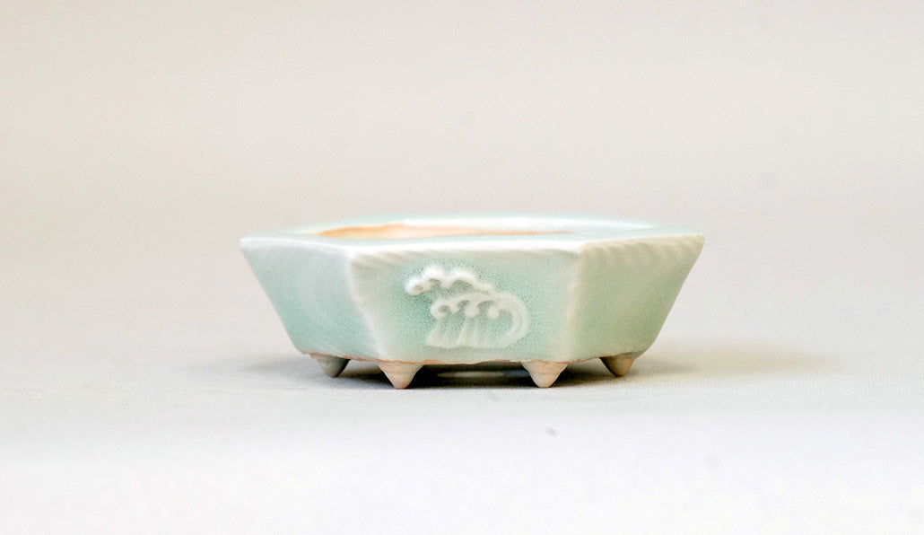 青白磁六角鉢 白波 月山 7cm JG141