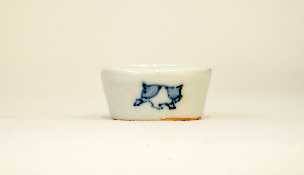 後ろ向き子犬図染付ミニ丸鉢 月山 3.5cm JG170