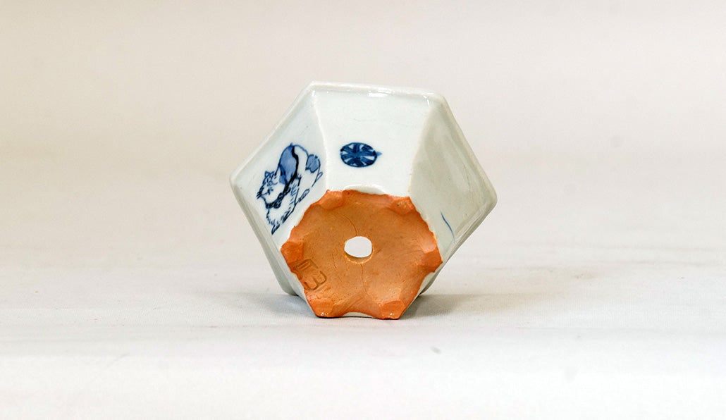 再入荷!猫と手毬の六角鉢 月山 7cm JG314