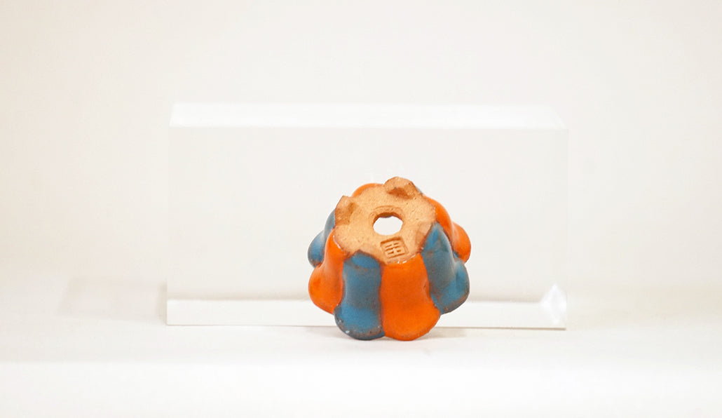 オレンジと水色の輪花鉢 みさき圭 4cm K053