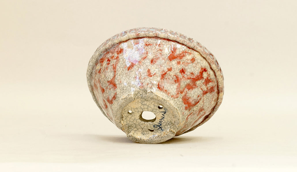 薄い水色と赤の丸鉢 てるみ 14cm T060