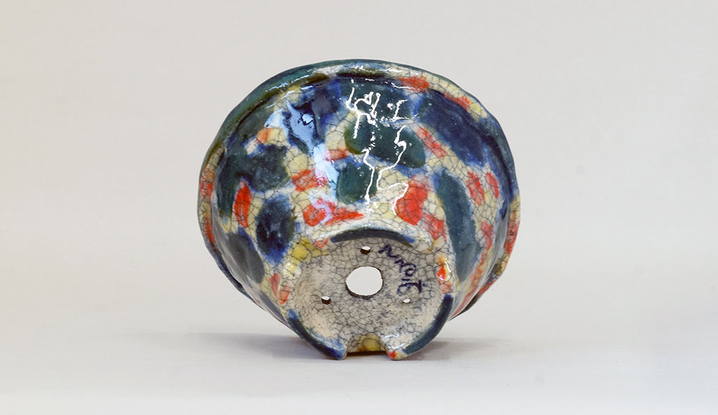 緑と青とオレンジと黄色の丸鉢 てるみ 15cm T065