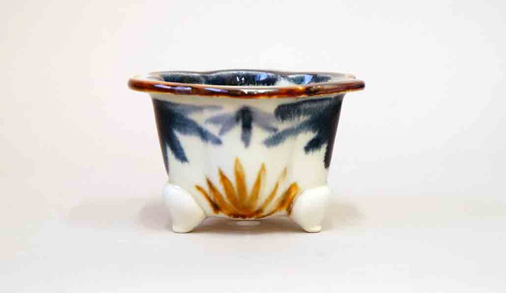 石川友香さんのベンガラと藍色のヤシの葉輪花鉢 9.5cm
