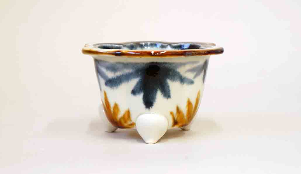 石川友香さんのベンガラと藍色のヤシの葉輪花鉢 9.5cm