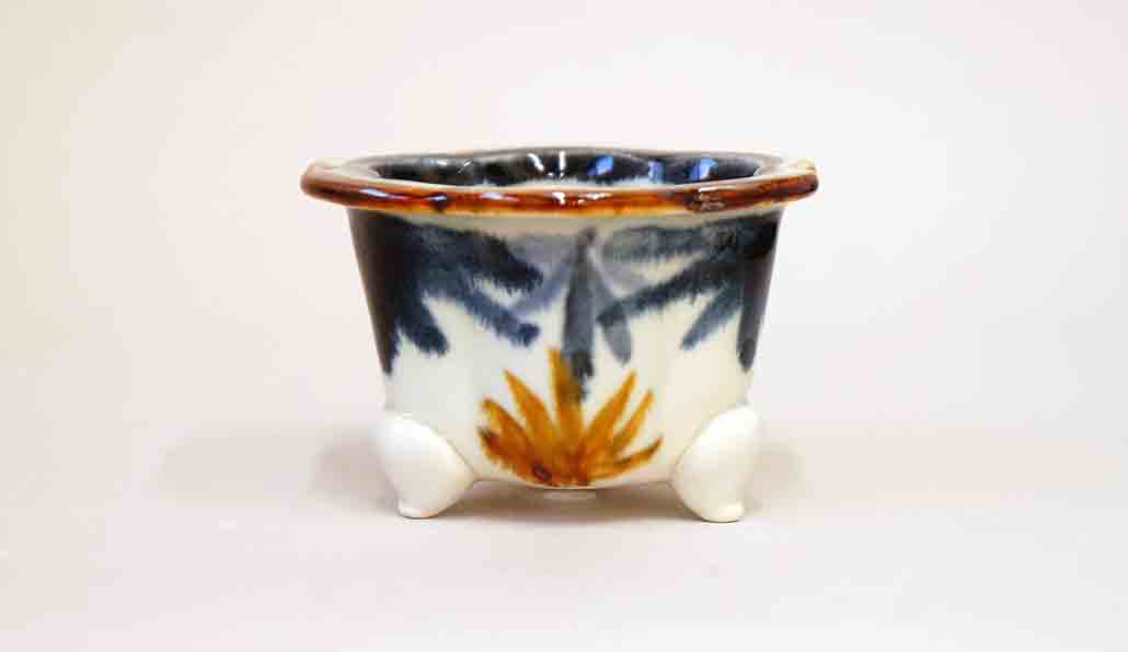 石川友香さんのベンガラと藍色のヤシの葉輪花鉢 9.5cm