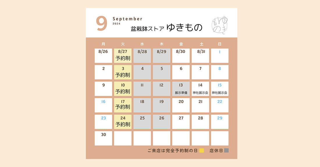 2024年9月の店舗営業予定