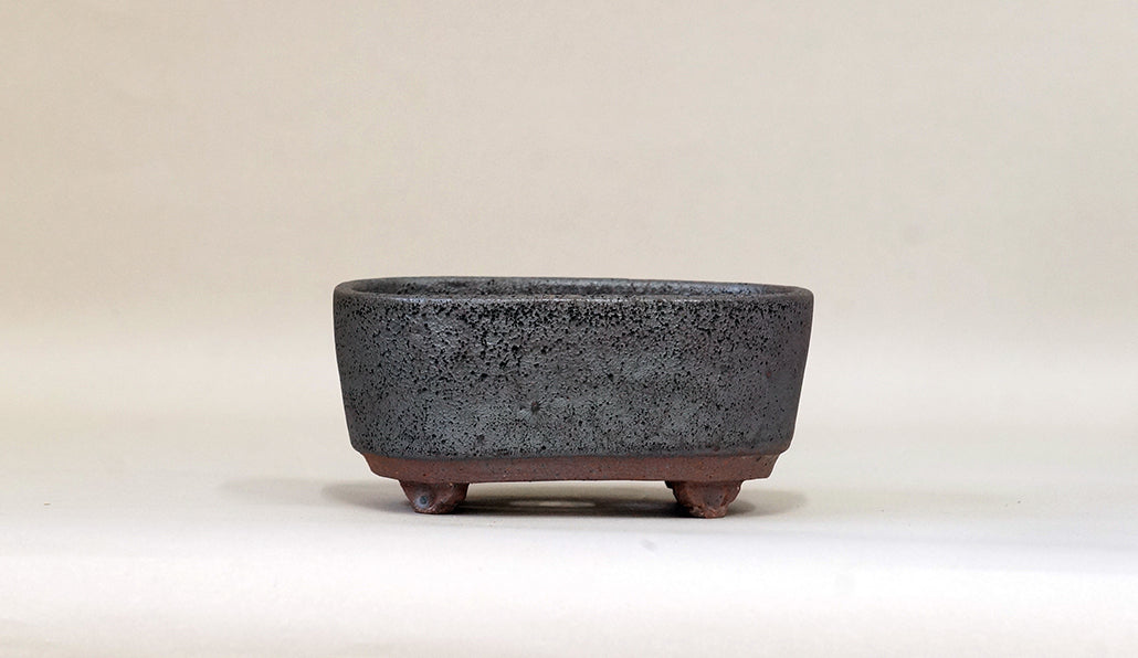銀鼠色の小判鉢 艸屋 12.8cm A067