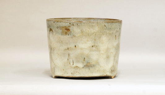 ベージュと白の筒形丸鉢 艸屋  16cm A069