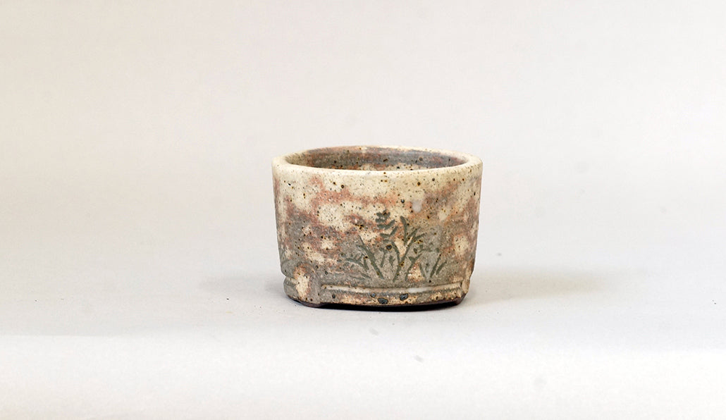 粉引筒形丸鉢（絵付）艸屋  7.8cm A070