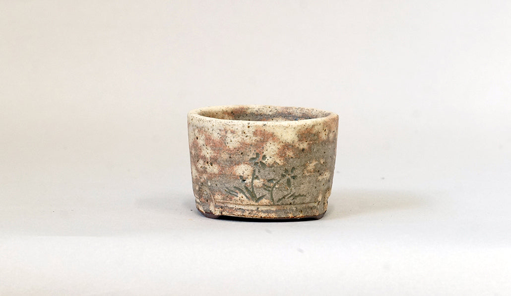 粉引筒形丸鉢（絵付）艸屋  7.8cm A070