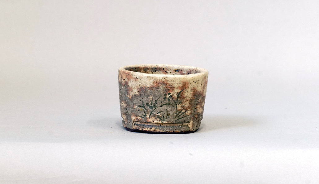 粉引筒形丸鉢（絵付）艸屋  7.8cm A070