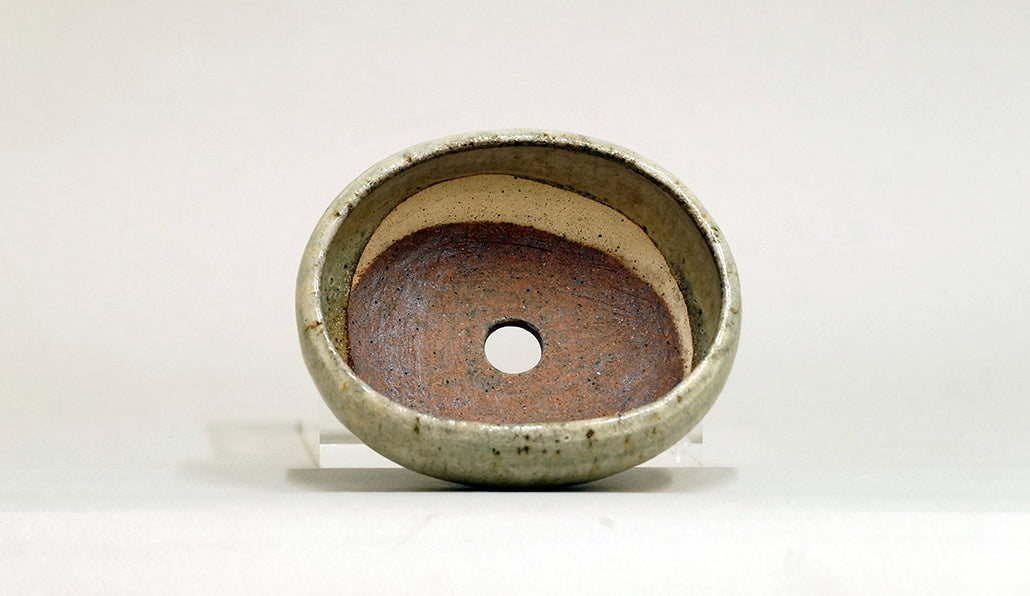 ベージュ色の扇形盆栽鉢 艸屋 10.3cm A075　