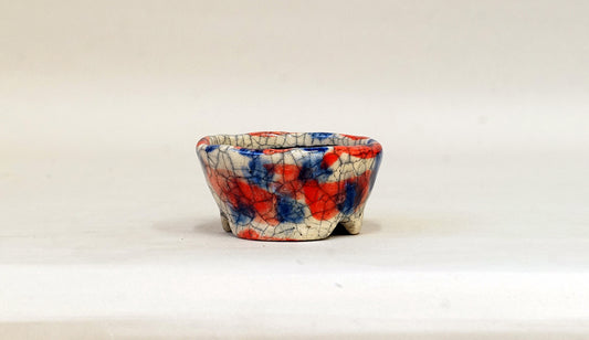 赤と青の丸鉢 越前文山 7.3cm B075