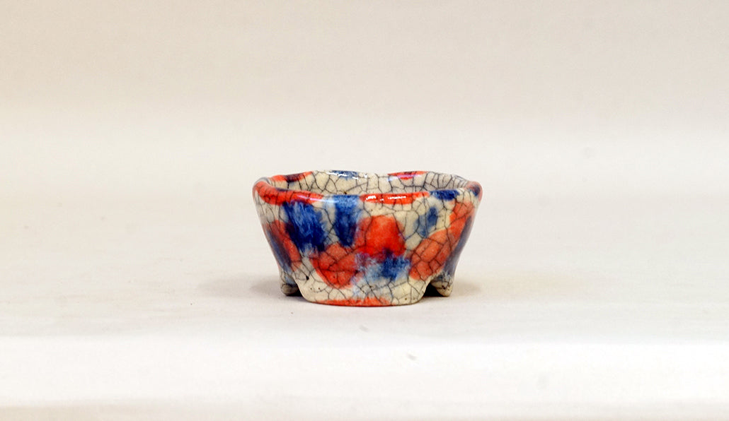 赤と青の丸鉢 越前文山 7.3cm B075