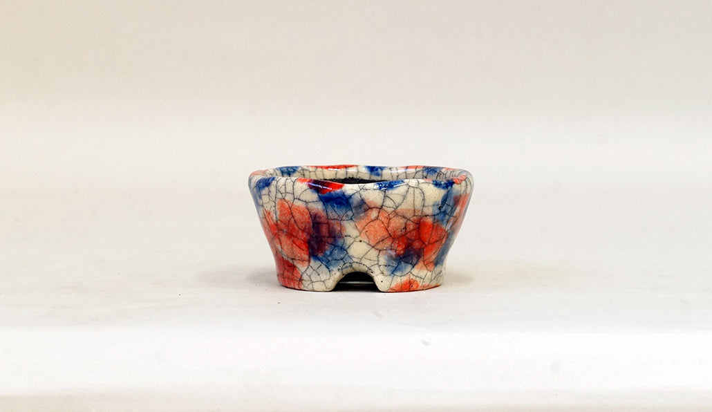 赤と青の丸鉢 越前文山 7.3cm B075