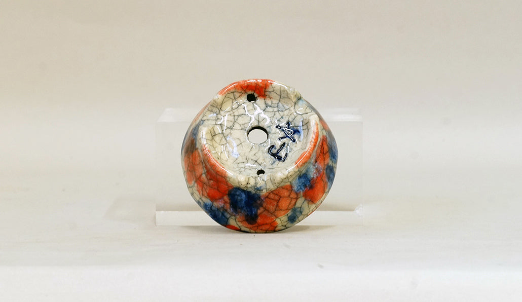 赤と青の丸鉢 越前文山 7.3cm B075