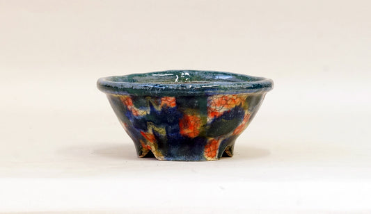 青と緑と赤の丸鉢 越前文山 12cm B076