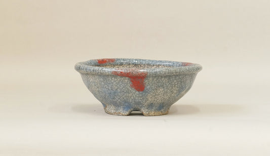 スミレ色に赤の丸鉢 越前文山 13.5cm B098