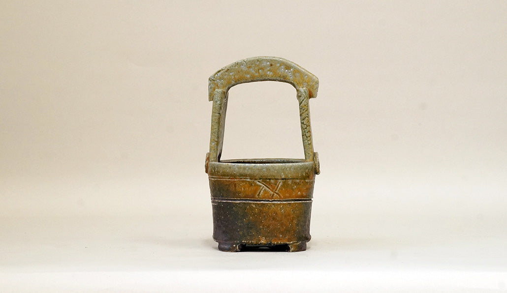 竹籠みたいな盆栽鉢 陶滋 8cm J035