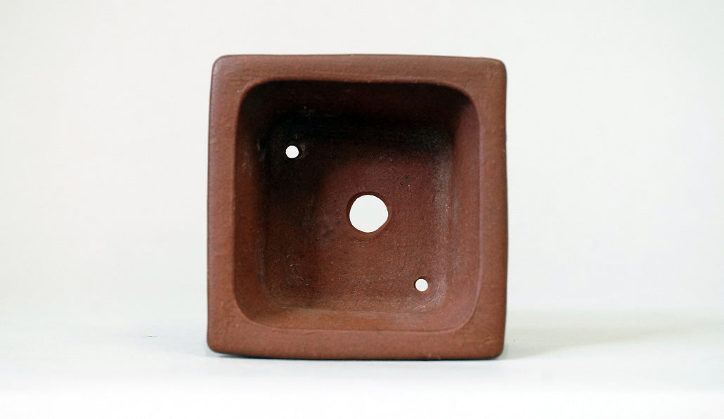 朱泥正方鉢 英明 8cm JE023　