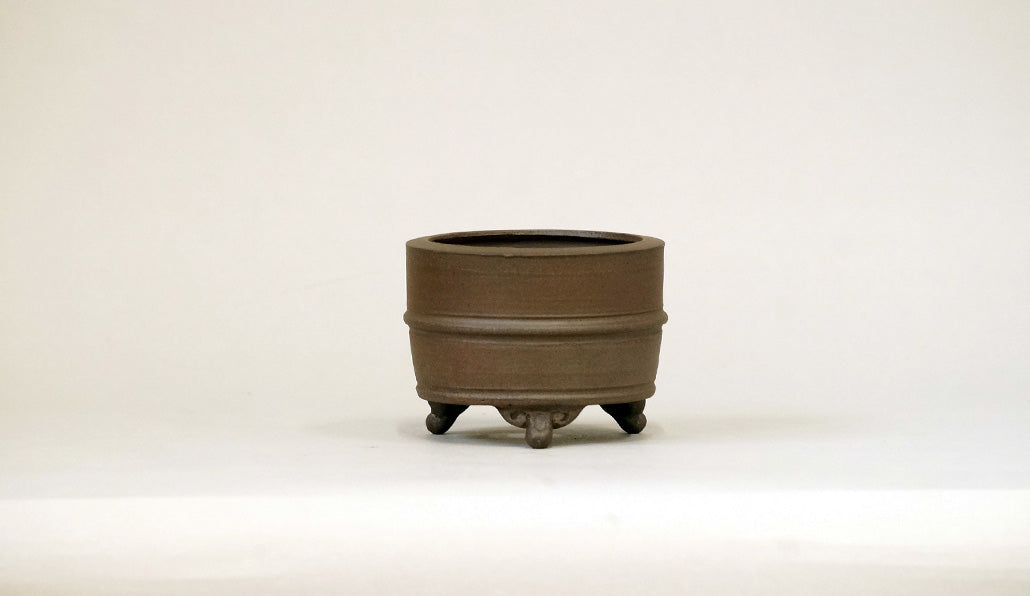 紫泥樽型丸鉢 ３脚付 英明 8.3cm JE027