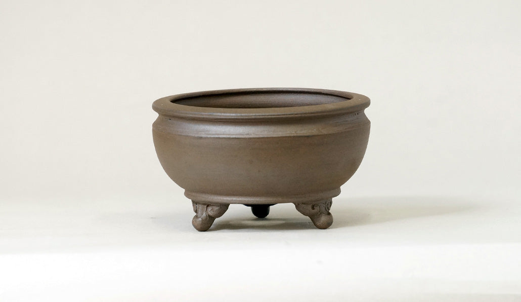 紫泥椀型丸鉢 ３脚付 英明 9.6cm JE030