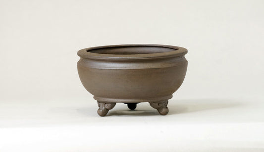 紫泥椀型丸鉢 ３脚付 英明 9.6cm JE030