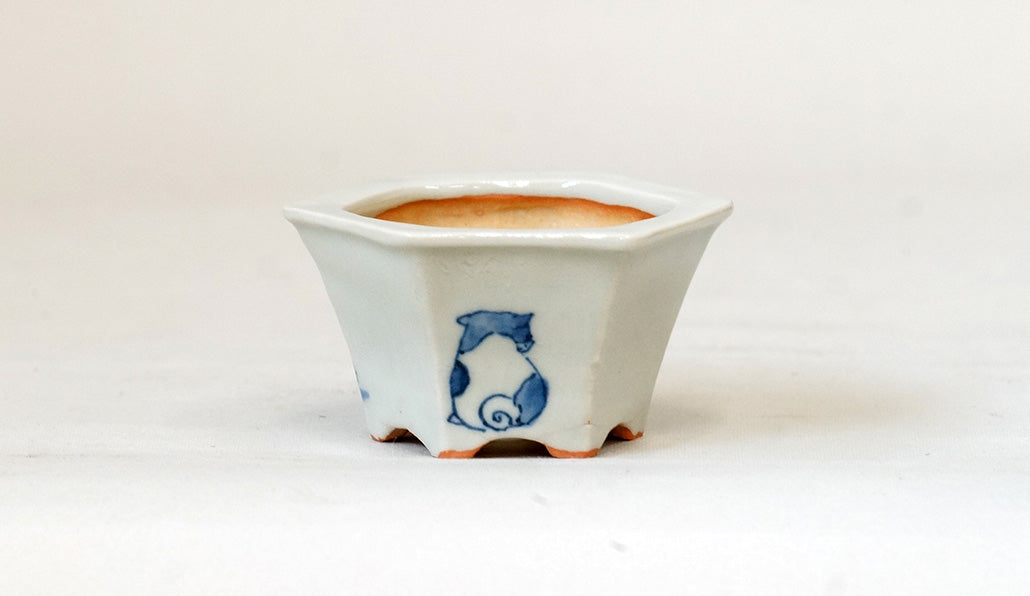 再入荷！三面子犬図六角鉢 月山 7cm JG312