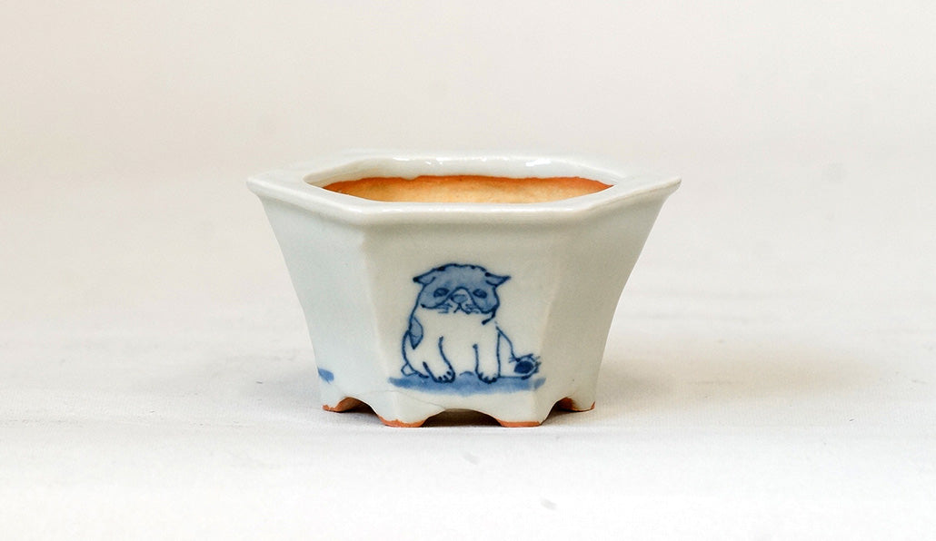 再入荷！三面子犬図六角鉢 月山 7cm JG312
