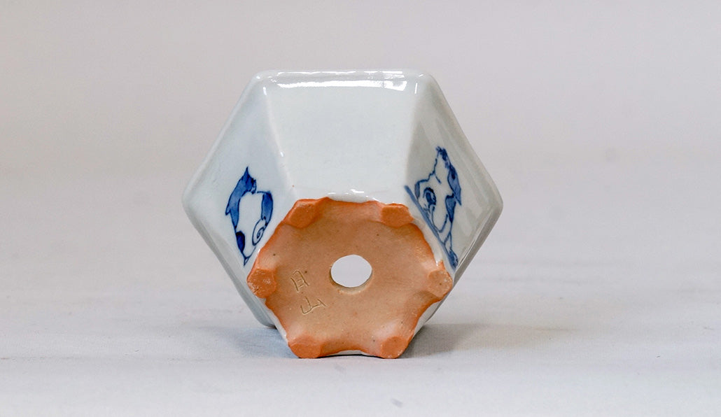 再入荷！三面子犬図六角鉢 月山 7cm JG312