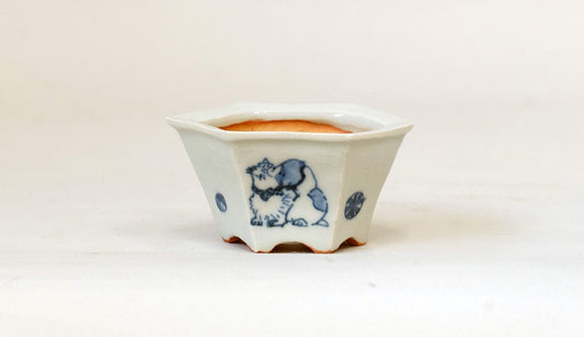 再入荷！猫と手毬の六角鉢 月山 7cm JG314