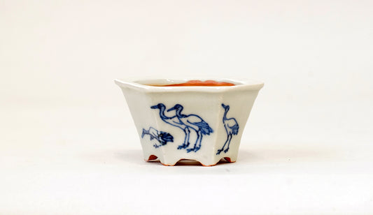 再入荷！丹頂鶴の六角鉢 月山 7cm JG334