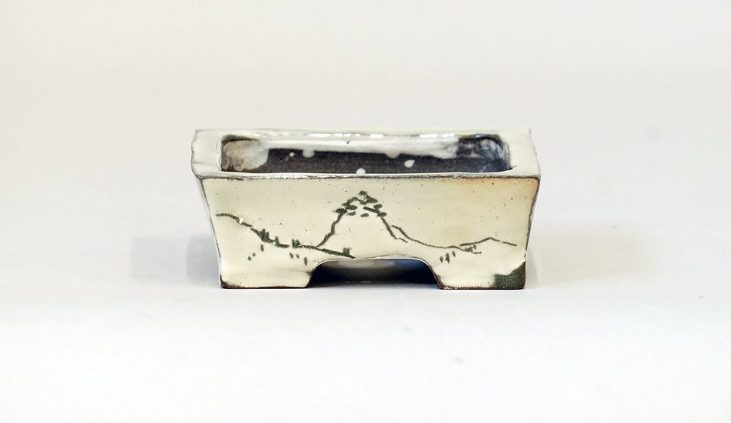 モノトーンの山景色長方鉢 月山 7.5cm JG352
