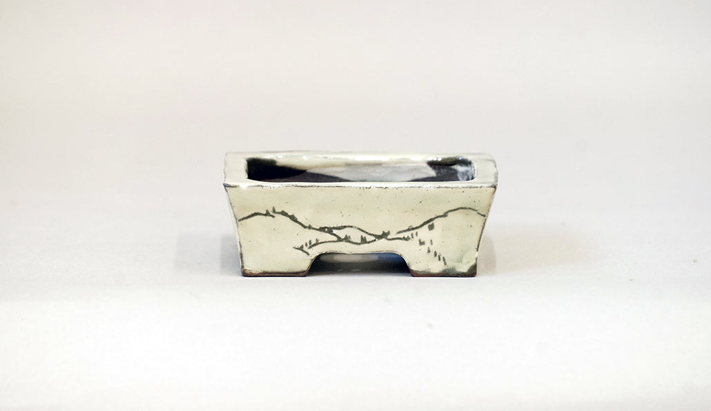 モノトーンの山景色長方鉢 月山 7.5cm JG352