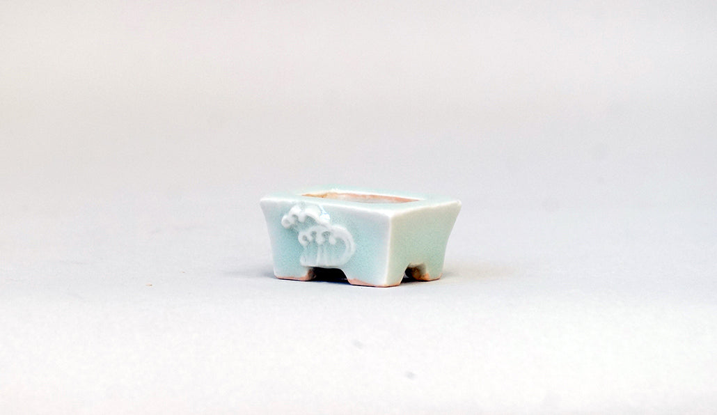 青白磁豆長方鉢 白波 月山 3.6cm JG362
