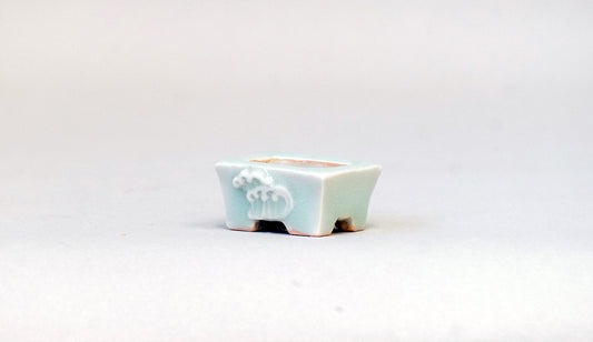 青白磁豆長方鉢 白波 月山 3.6cm JG362