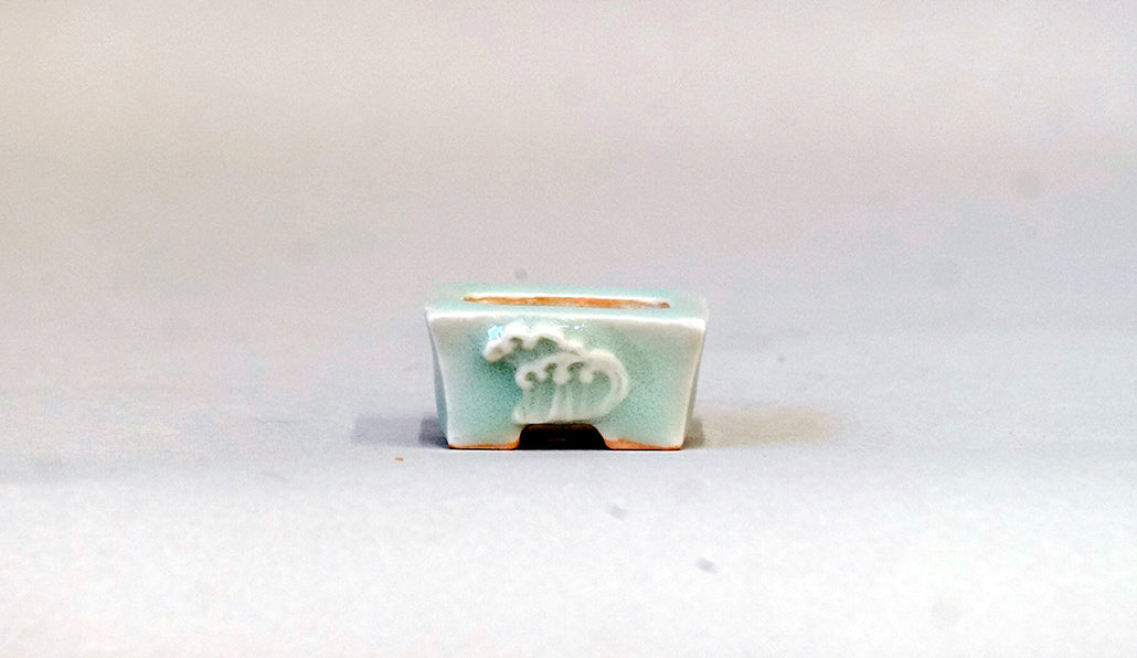 青白磁豆長方鉢 白波 月山 3.6cm JG362