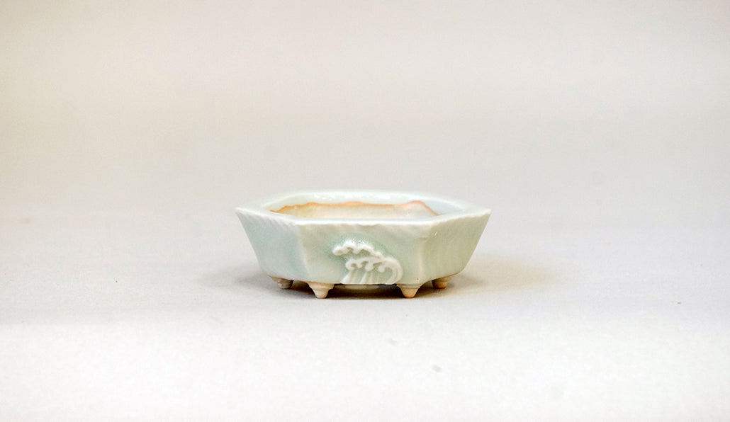 青白磁六角鉢 白波 月山 7cm JG365