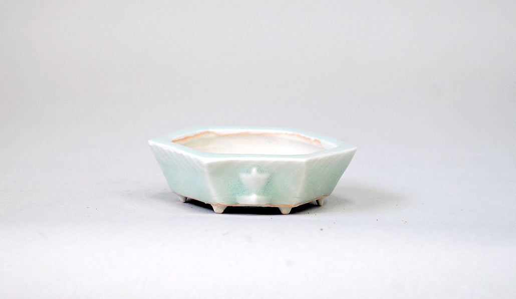 青白磁六角鉢 帆掛け船 月山 7cm JG366