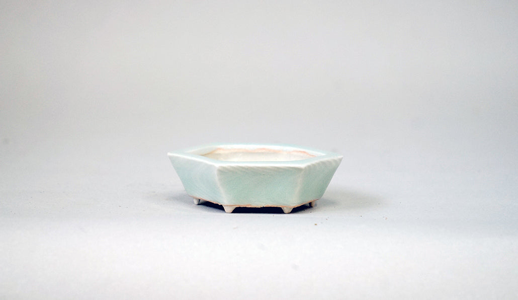 青白磁六角鉢 帆掛け船 月山 7cm JG366