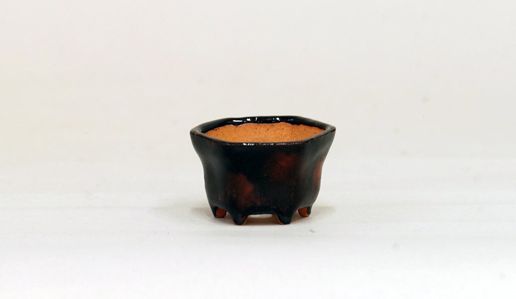 黒と赤の六角鉢 みさき圭 4.2cm K019