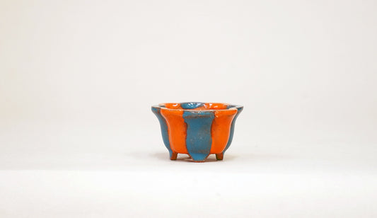 オレンジと水色の輪花鉢 みさき圭 4cm K053