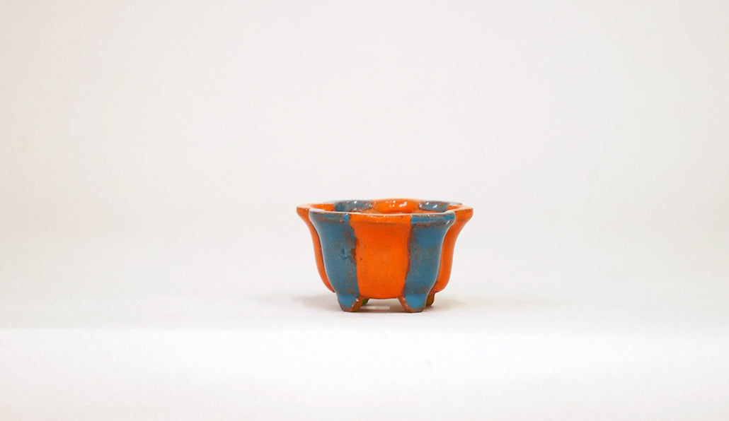 オレンジと水色の輪花鉢 みさき圭 4cm K053