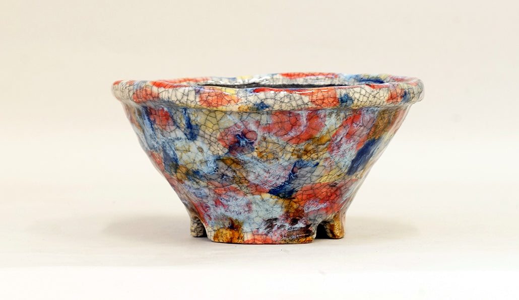 赤と青と黄の丸鉢 てるみ 17cm T049