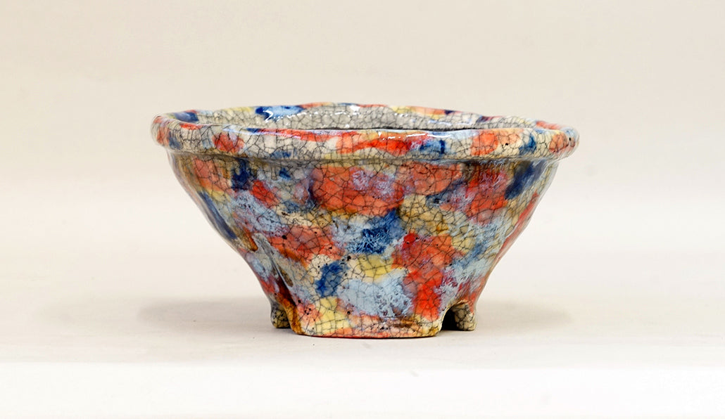 赤と青と黄の丸鉢 てるみ 17cm T049